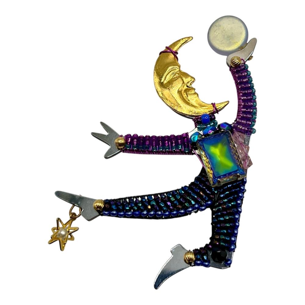 LIZTECH Moon Dancer BROOCH Pin Face Celestial Jeweled Star Jewelry